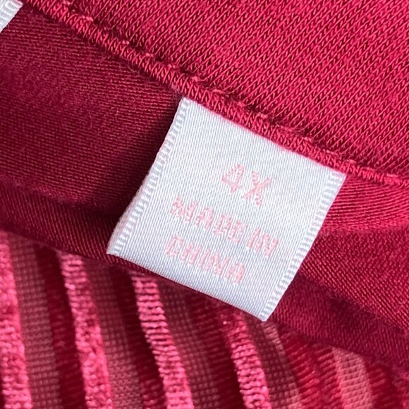 Belle by Kim Gravel 4X Red V-Neck Shadow Stripe Velvet Poet Sleeve Knit Top Plus - Picture 6 of 7